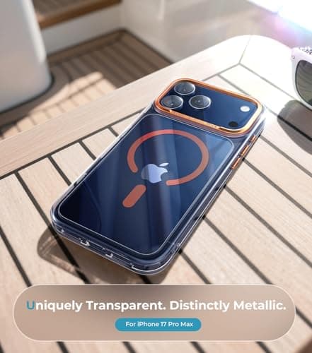 Maledan for iPhone 17 Pro Case Clear Orange - Aluminum Camera Frame Magnetic 17 Pro Case Fit for Mag Safe, Camera Control, Slim Transparent Shockproof Bumper Phone Cover for Apple iPhone 17 Pro - Thumbnail 2