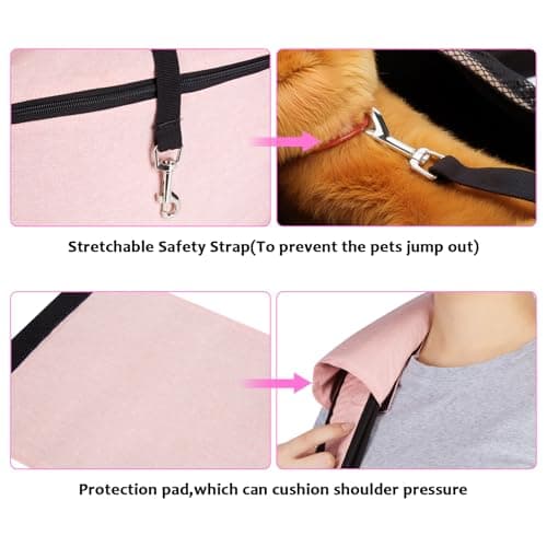 Ownpets Pet Dog Sling Carrier Bag Adjustable Padded Strap Dog Hand Free Safe Mesh Pet Carrier for Small Medium Dog Cat (Pink) - Thumbnail 4