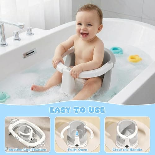 Baby Bath Seat for Babies Sitting Up, Bath Seats Sitting Up for Infant,Safe & Comfortable Toddler Bath Seat, Features an Open Design, Non-Slip Baby Bathtub with 3 Suction Cups(6-24Month) - Thumbnail 2