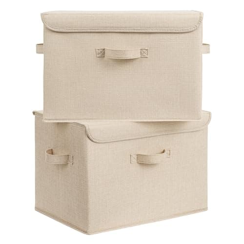 GRANNY SAYS Closet Storage Bins, Decorative Storage Boxes with Lids, Clothes Organizing Bins, Lidded Baskets for Toys, Clothing, Extra Large, Khaki, 2-Pack - Image 1