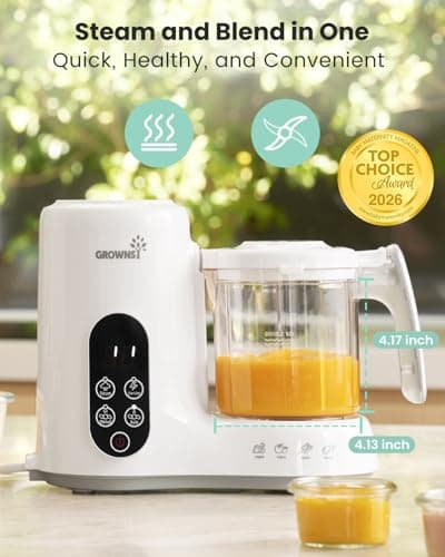 Grownsy Baby Food Maker with Steam Basket, One Step Baby Food Processor Steamer Puree Blender Grinder Mills Machine, Auto Cooking Grinding and Sterili-zing for Healthy Homemade Baby Food, White - Thumbnail 2