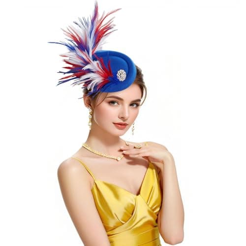 RiJinDuoJin Fascinators Hat Feathers Headband and Clip 20s 50s Pillbox Hats Cocktail Tea Party Headwear - Handmade Derby Hair Clip Feathers Fascinators for Girls and Women - Blue Color