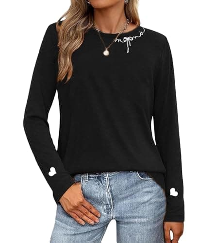 Mom Shirts Mama Shirt Long Sleeve Shirt Heart Graphic Tees Mother's Day Blouse Shirts Casual Tops - Image 1