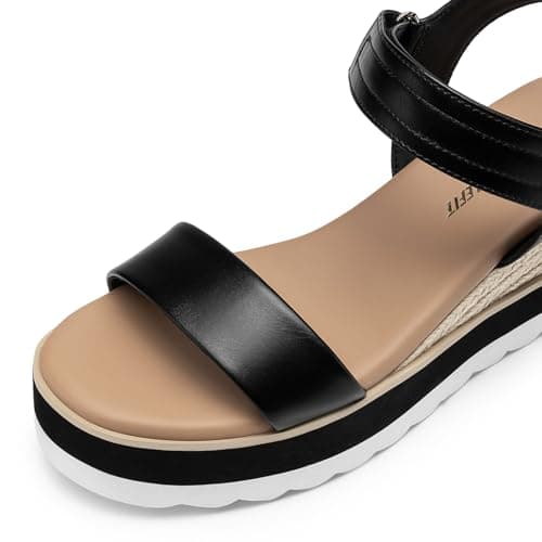 Athlefit Espadrille Wedge Sandals for Women, Open Toe Ankle Strap Low Wedge Heel Platform Sandals for Summer, Black Size 5.5, SAPS2617W - Thumbnail 5