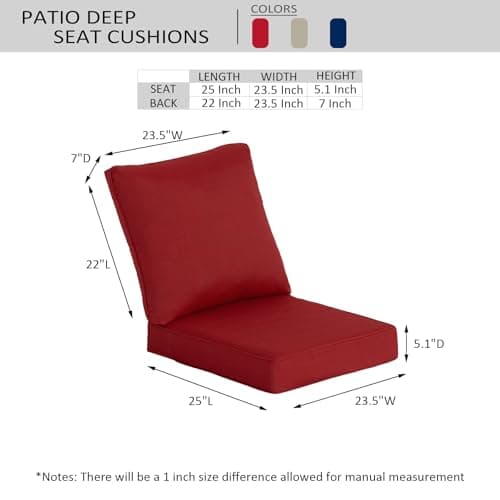 Garden lucky 23.5"x25" Outdoor Deep Seat Patio Cushions Set of 2, Deep Seat Bottom Resilient Foam Filling Water-Resistant Stain-Resistant UV Resistant Weather Resistant with YKK Zippers,Chill - Thumbnail 3