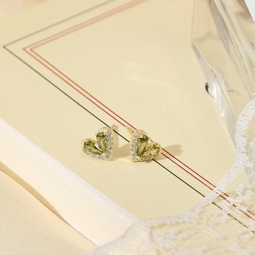 Helirose Heart Stud Earrings for Women, S925 Sterling Silver Posts 14K Gold Plated Hypoallergenic, Gift Box & Message Card (Green-Gold) - Thumbnail 3