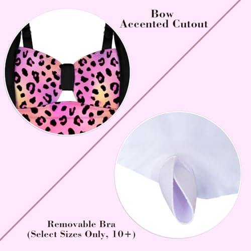 NikNio Girl One Piece Swimsuit Bathing Suit Color Block Bow Accented Cutout 2026 Swimwear Leopard 15-16 Years - Thumbnail 6