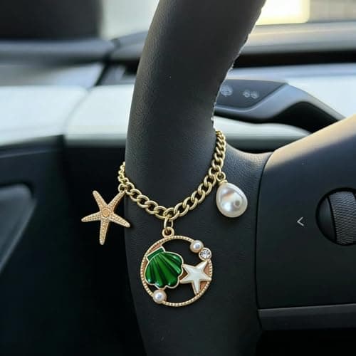 3 Pcs Christian Car Accessories for Women - Rear View Mirror Cross, Steering Wheel Rosary Charm & Air Vent Clip - Cute Girly Bling Car Decor (Green) - Thumbnail 4