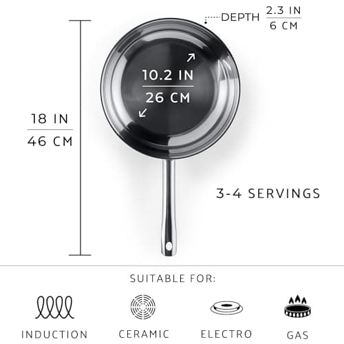 GIPFEL INTERNATIONAL - Tri Ply Stainless Steel Frying Pan Skillet Healthy Cookware - Fry Pans for Induction Gas Electric Stove & Oven Safe (10 inch) - Thumbnail 4