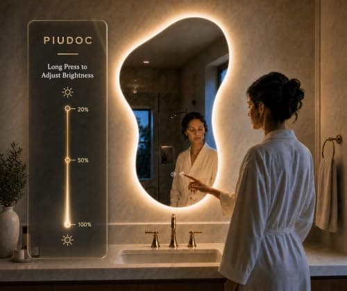 Irregular Led Bathroom Mirror with Lights 20x32 Inch, Backlit Asymmetrical Led Bathroom Mirror for Wall, Lighted Vanity Mirror with Lights, Anti-Fog, Dimmable 3 Colors, Shatter-Resistant - Thumbnail 2