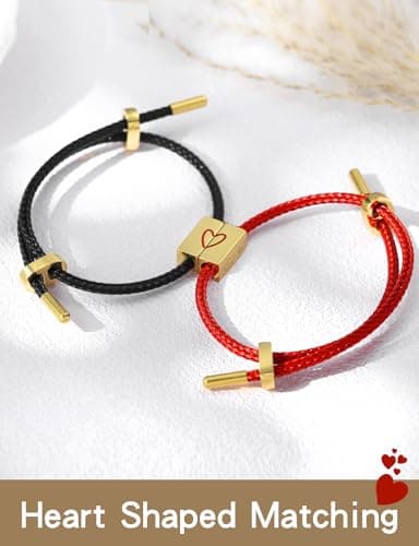 COTATI Matching Couple Bracelets for Him and Her, Friendship Relationship Promise Bracelet for Boyfriend Girlfriend, Anniversary Love Jewelry Gifts Set (Black-Red) - Thumbnail 3