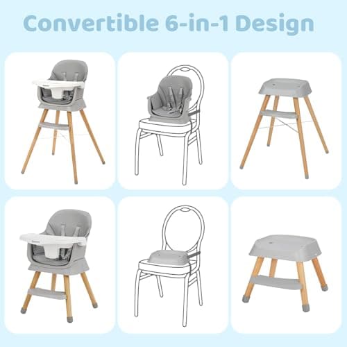Ezebaby 6 in 1 Wooden High Chairs for Babies and Toddlers, Convertible Portable High Chair, Booster Seat for Dining Table,Toddlers Chair with Adjustable Legs & Dishwasher Safe Tray - Thumbnail 4