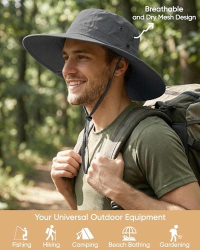 Sun Hats for Men Fishing Hat Outdoor Hiking Beach Summer Hats (Dark Gray) - Thumbnail 3