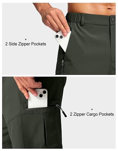Pudolla Men's Hiking Cargo Shorts Lightweight 7" Travel Casual Shorts for Men Golf Work Outdoor with 5 Zipper Pockets(Army Green 3X-Large) - Thumbnail 4