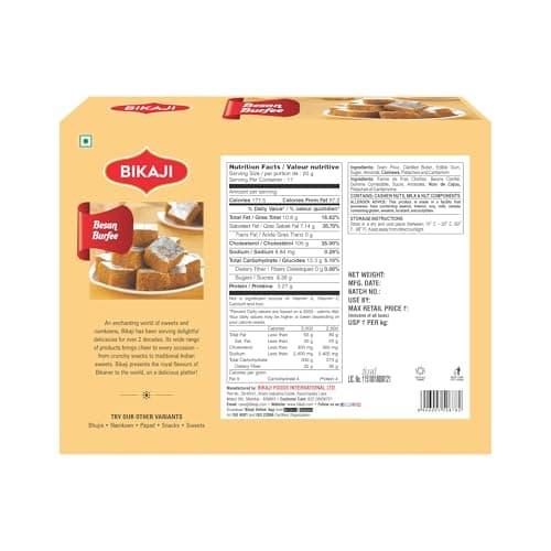 Bikaji Besan Burfi | Halwa 12 oz (340g), Traditional Gram Flour Sweets, Authentic Indian Mithai, Soft & Rich Barfi, Festive Dessert & Gifting Sweet Box, Ready-to-Eat Indian Treat - Thumbnail 2
