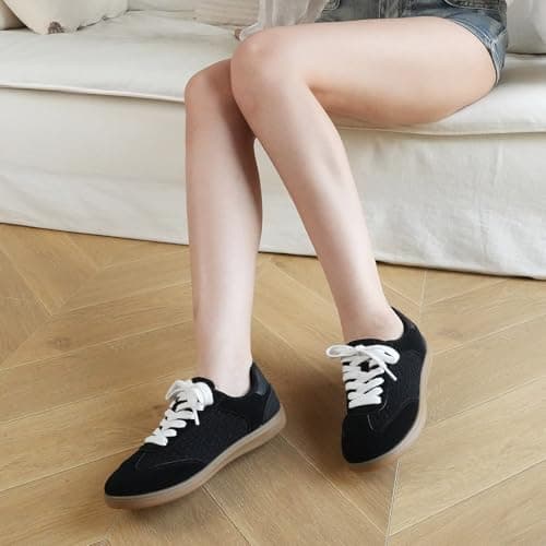 JENN ARDOR Black Low Top Sneakers for Women Lace-up Fashion Tennis Shoes Casual Slip On Sneaker Padded Non Slip Footwear for Work, Walking, Everyday Wear 8 - Thumbnail 3