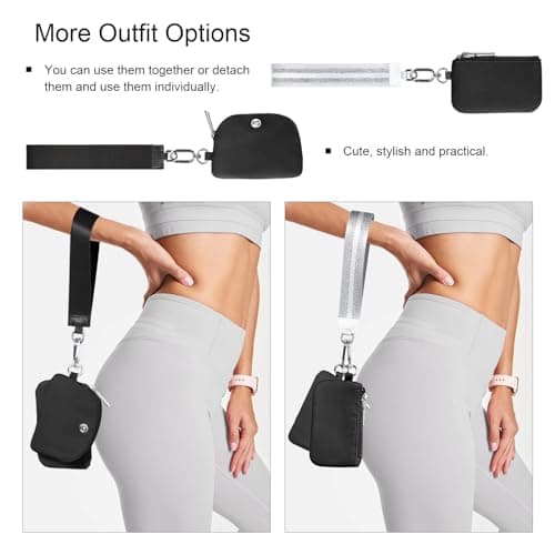 Mini Zip Around Dual Pouch Wristlet With 2 Straps Wristlet Keychain Wallet for Women Coin Purse Small Cute for Teen Girl - Thumbnail 4