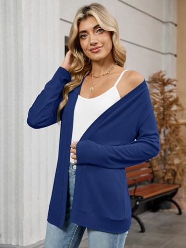 Heymoments Lightweight Cardigans for Women Royal Blue Large Open Front Long Sleeve Summer Sweaters Loose V Neck Ladies Shrugs Causal Girls Bolero Soft Spring Fall Winter Tops Knitted Coat - Thumbnail 2