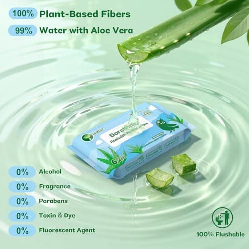 Dorahoney Flushable Travel Wipes with Aloe Vera, 99% Water Moisturizing Mini Wet Wipes for Sensitive Skin, Unscented Pocket Wipes for On The Go Travel Essentials, Total 48 Count (8 Packs of 6) - Thumbnail 6