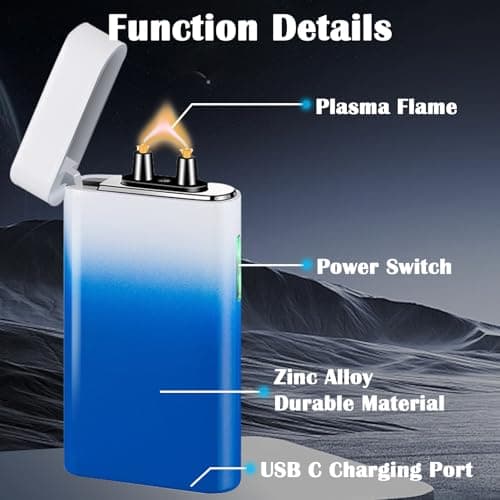 RSBYE Plasma Lighter Rechargeable USB C Electric Torch Lighter Big Arc Electric Lighters Dual Flame Cool Lighters with Upgrade Battery Safety Switch for Candles, Fireworks, Incense (BlueWhite) - Thumbnail 2