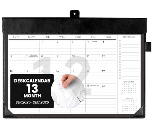 FLYING EAGLE Desk Calendar 2026, Jan 2026-Dec 2026, Large Desk Calendar with To-Do Lists, 12 Months Leather Desk Pad Wall Calendar with PVC Cover for Work Office School Home Women Men, 17 x 12, Black - Image 1