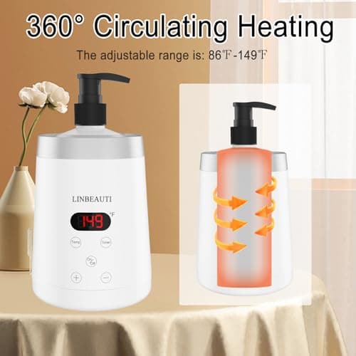 LINBEAUTI Massage Oil Warmer Bottle Professional Lotion Heater for SPA, Automatic Heated Lotion Cream for Salon, Barber Shops, Home, with Two Oil Bottle Dispenser - Thumbnail 5