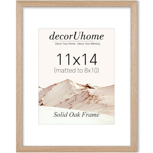 decorUhome Solid Oak Wood 11x14 Picture Frame, Display Pictures 8x10 with Mat or 11x14 without Mat, Wall Mounting Photo Frame, Natural, 1 Pack