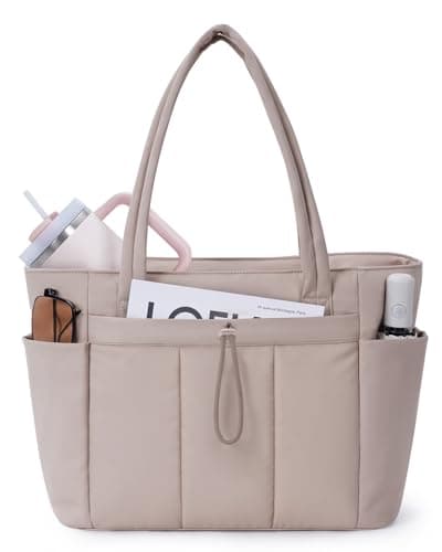 Wandering Nature Puffer Tote Bag with Cup Holder for 40 oz Tumbler & Laptop Compartment & Trolley Sleeve for Travel, Work, Nurse, Women - Image 1