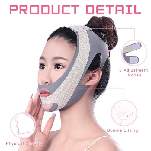 Reusable V Line Face Mask, Soft Face Chin Up Tape, Chin Strap Double Chin Eliminator V Line Lifting Mask for Women Double Chin Strap Face Slimming V Shaped Belt for Women and Men - Thumbnail 2