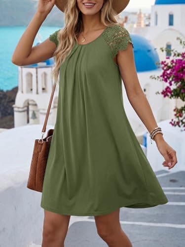 Wenrine Womens Tshirt Nightgown Short Sleeve Soft Sleepwear Casual Sleep Dress with Pockets Army Green - Thumbnail 2