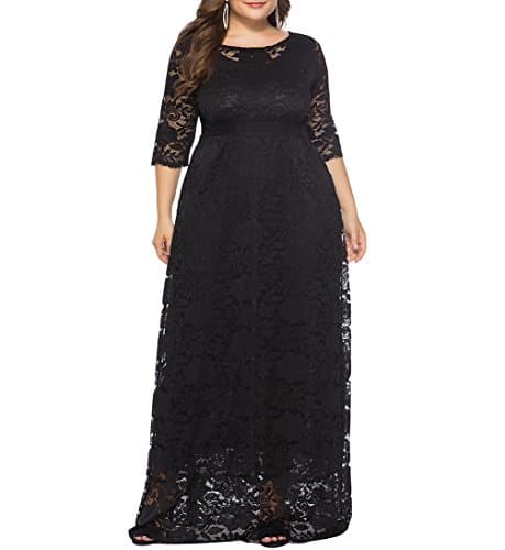 Eternatastic Womens Floral Lace 2/3 Sleeves Maxi Dress Evening Party Long Dress XXL Black - Image 1