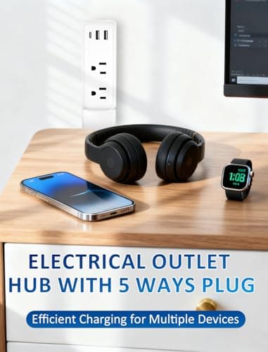 Eletrical Outlet Extender Stick 22"-34" Vertical Power Socket Expander with 2 AC Outlets, USB-A,USB-C Ports,180° Rotating Wall Outlet Extender for Hard-to-Reach Extension Cord Extender Behind Sofa - Thumbnail 6