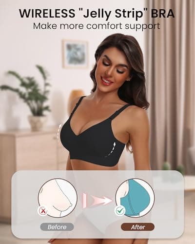 HORISUN Bras for Women Seamless Wirefree Full Coverage Plus Size Bra(Black 3XL) - Thumbnail 3