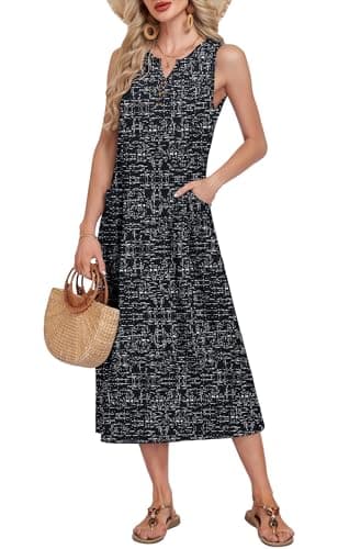 MOLERANI Casual Dresses for Women with Pockets V Neck Midi Dress Button Down Loose Fit Airy Summer Dress, Ink Silver Flash, L - Thumbnail 4