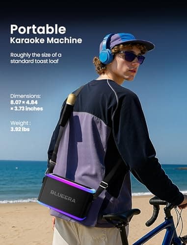 Karaoke Machine for Adults & Kids, Portable 60W Speaker, Rechargeable Wireless Microphones, Music Sync LED Lights for Party Holidays Teenagers, Black - Thumbnail 5