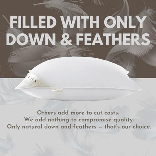 baisihan Down Feathers Pillows Standard Size Set of 2- Hotel Collection Bed Pillows | Feather-Proof 1000+ Clean | Naturally Resilient Pure | Pillows for Side, Back & Stomach Sleepers, 20"x30" 2 Pack - Thumbnail 4
