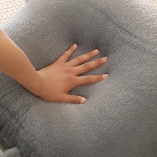 PAJEO Back Pillow for Bed Sitting Up,Large Backrest Reading Pillow with Arm Rest,Back Rest Support Cushion for Sitting Up on Couch,Sofa,Floor,Dorm Essentials (Grey Faux Fur,Standard(17")) - Thumbnail 6