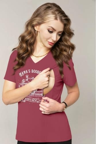 LUKYCILD Nursing Shirts for Breastfeeding Women Zipper Nursing Maternity Graphic Tee Mama Breast Feeding V Neck Tops - Thumbnail 3