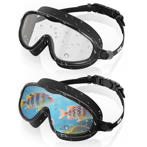 Aegend Swim Goggles for Adult Youth - 2 Pack Wide View Anti-Fog Anti-UV Swimming Goggles for Men & Women (Black & Black Silver)