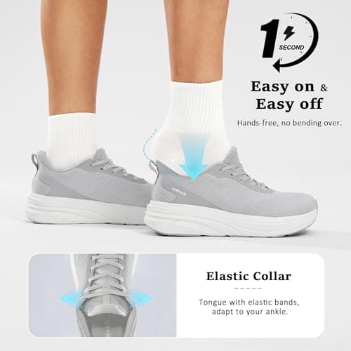 Womens Easy On Walking Shoes Lace Up Comfortable Tennis Shoes with Roomy Toe Box for Women Breathable Running Sneakers (Light Grey, 10.0) - Thumbnail 3