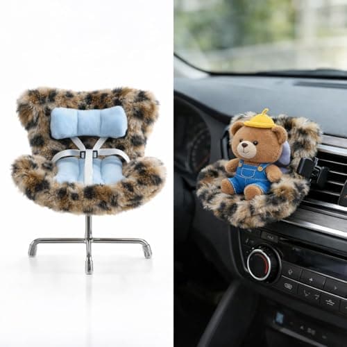 Ezcora Cute Cheetah Print Car Accessories for 10-17cm Dolls, Doll Car Seat with Clip onto Car Air Vent, Includes Seat Leg for Desktop Display (Brown Leopard Print) - Image 1