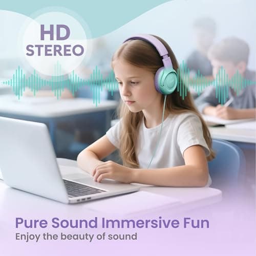 acer Kids Headphones - 85/94dB Volume Limiter, Foldable Wired Over Ear Headphones for Travel, 3.5mm Jack, Toddler Headphones for School, Travel, iPad, Tablet, Purple Green, HK03 - Thumbnail 4