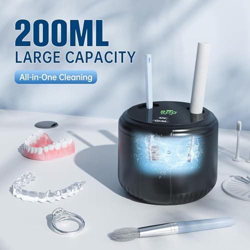 45kHz Ultrasonic Retainer Cleaner Machine, Dental Cleaning Pod with Digital Timer for Denture, Mouth Guard, Invisalign, Aligner, Night Guard, Braces, Toothbrush, Jewelry, 200ML Tank (Black) - Thumbnail 4