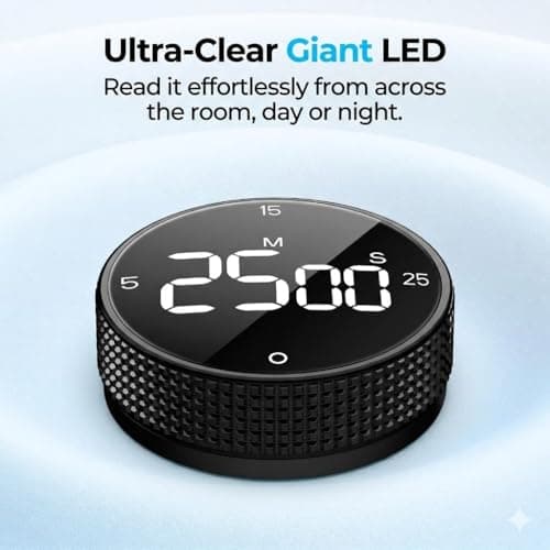 Allbean Magnetic Kitchen Timer for Cooking with Loud Alarm - Large LED Display Rotating Countdown Pomodoro Timer, Preset 5/15/25 Mins Easy for Seniors and Kids，for Baking Grilling Studying - Thumbnail 4