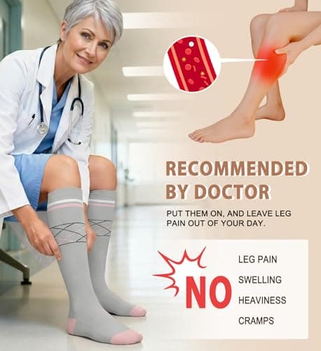 Cotton Compression Socks for Women&Men-Knee High Cute Support Sock for Nurses, Pregnancy, Travel 2XL - Thumbnail 4