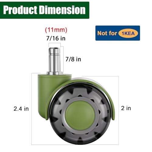 TESUMI Office Chair Wheels 2" Dual-Wheels Roller Blade Rubber Chair Casters Replacement, Heavy Duty Quiet No Scratch Gaming Chair Wheel for Hardwood Floor Carpet, Set of 5, Universal Fit/Not for 1KEA - Thumbnail 3