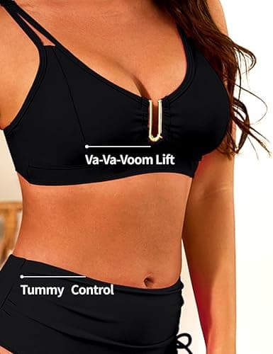 Nillocco 2 Piece Swim Suits for Women 2025 Swimsuits for Curvy Women High Waisted Bikini Sets U-Wire Cutout Tummy Control Bathing Suit Black Medium - Thumbnail 3