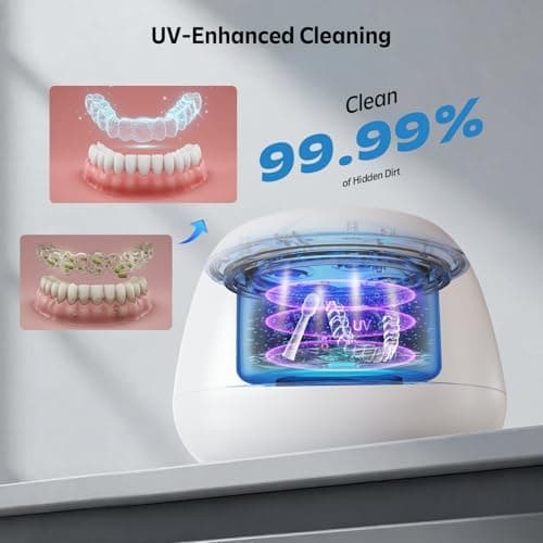 Ultrasonic Retainer Cleaner Machine 48kHz Denture and Aligner Cleaning Pod for Mouth Guards Night Guards Dental Trays Braces Toothbrushes Jewelry with 200ML Capacity (Blue) - Thumbnail 4