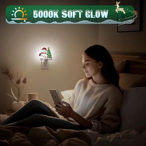 JandCase Christmas Tree & Snowman Night Light, 5000K Night Lights Plug into Wall,Cute & Funny Christmas Night Light for Kids, Nightlights with 360° Rotatable for Home Party Decor,2 Pack - Thumbnail 6