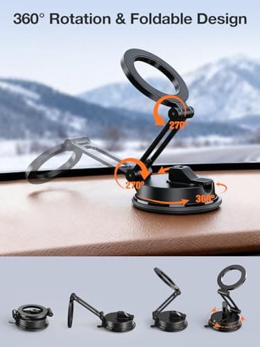Gorablix Foldable Magnetic Phone Holder for Car, 360°Rotation Cell Phone Car Mount with Strong Stable Suction, Car Phone Holder for MagSafe Compatible with iPhone 17 Pro Max 16 15 14 13 12 Plus - Thumbnail 4